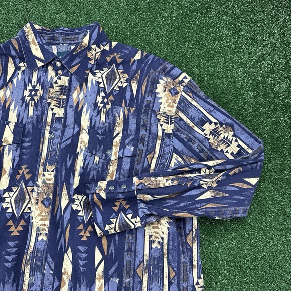 Wrangler Other - Vintage Wrangler Shirt Men's Aztec Western Pearl Snap Size XL Blue